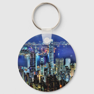 Hong Kong night skyline Key Ring