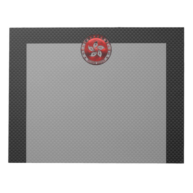 Hong Kong Ruby Orchid Inlay on Carbon Fibre Print Notepad (Front)