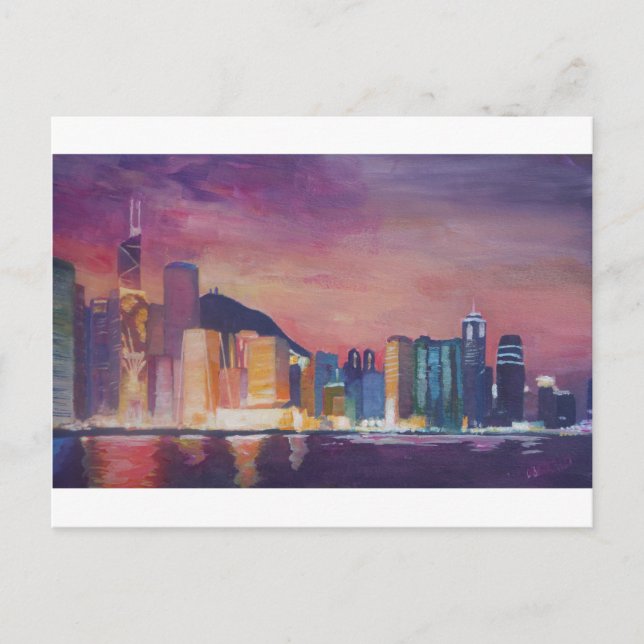 Hong Kong Skyline At Night Postcard (Front)