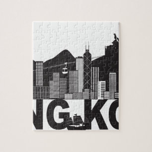 Hong Kong Skyline Buddha Statue Text Jigsaw Puzzle