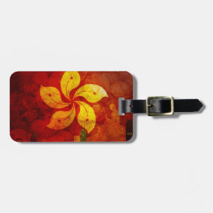 Hong Kong Skyline HK Flag Grunge Background Illust Luggage Tag