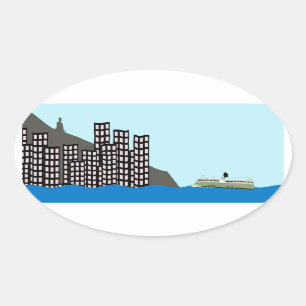 Hong Kong Skyline Oval Sticker