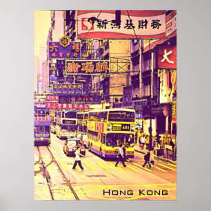 Hong Kong street scene vintage travel Poster