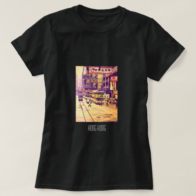 Hong Kong street scene vintage travel T-Shirt (Design Front)