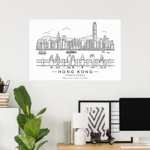 Hong Kong Victoria Harbour Line Art Poster