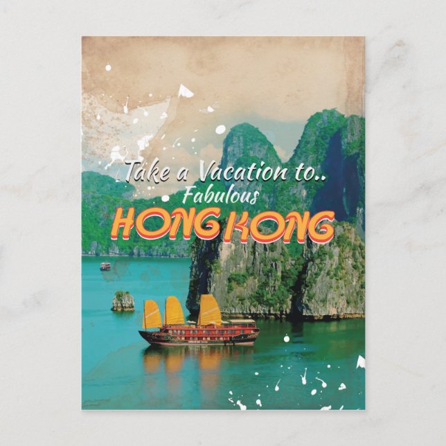 Hong Kong Vintage Travel Poster Postcard (Front)