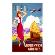 Hong Kong Vintage Travel Poster Restored