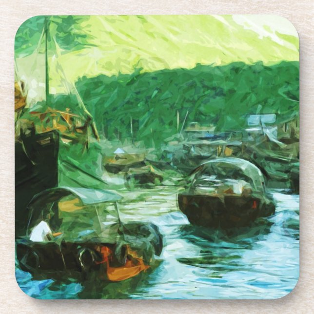 Hong Kong Water Taxis Abstract Impressionism Coaster (Front)