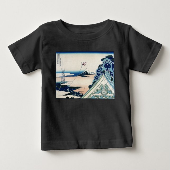 Honganji Temple Vista of Mt. Fuji Japanese Woodcut Baby T-Shirt (Front)