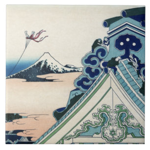 Honganji Temple Vista of Mt. Fuji Japanese Woodcut Ceramic Tile