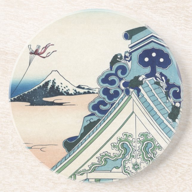 Honganji Temple Vista of Mt. Fuji Japanese Woodcut Coaster (Front)