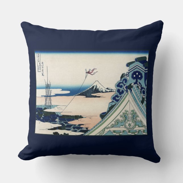 Honganji Temple Vista of Mt. Fuji Japanese Woodcut Cushion (Front)