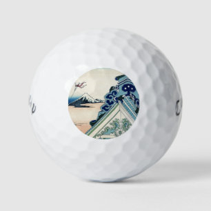 Honganji Temple Vista of Mt. Fuji Japanese Woodcut Golf Balls
