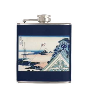 Honganji Temple Vista of Mt. Fuji Japanese Woodcut Hip Flask