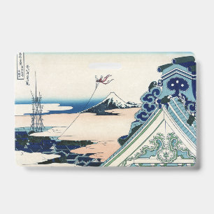 Honganji Temple Vista of Mt. Fuji Japanese Woodcut ID Badge