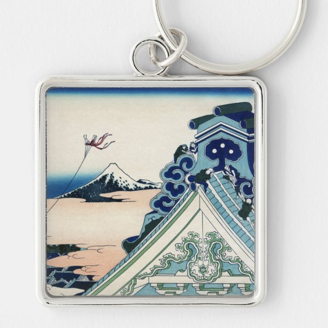 Honganji Temple Vista of Mt. Fuji Japanese Woodcut Key Ring (Front)