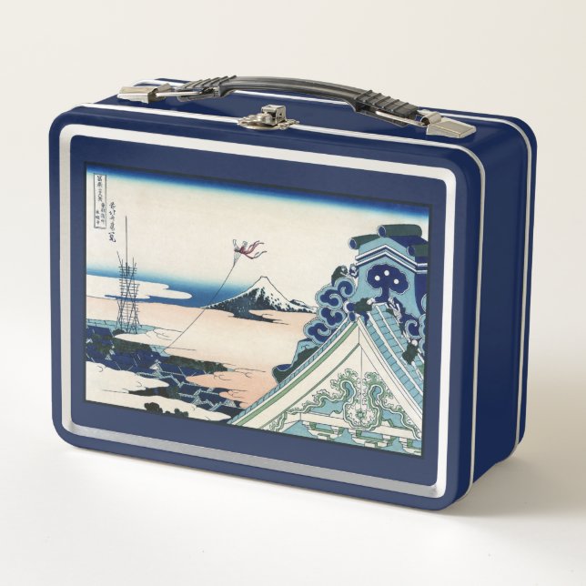 Honganji Temple Vista of Mt. Fuji Japanese Woodcut Metal Lunch Box (Front)