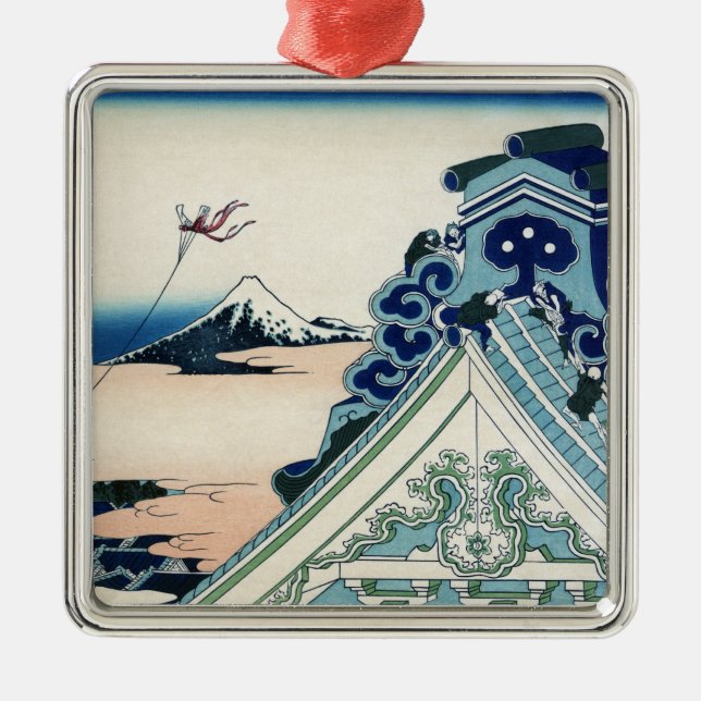 Honganji Temple Vista of Mt. Fuji Japanese Woodcut Metal Ornament (Front)