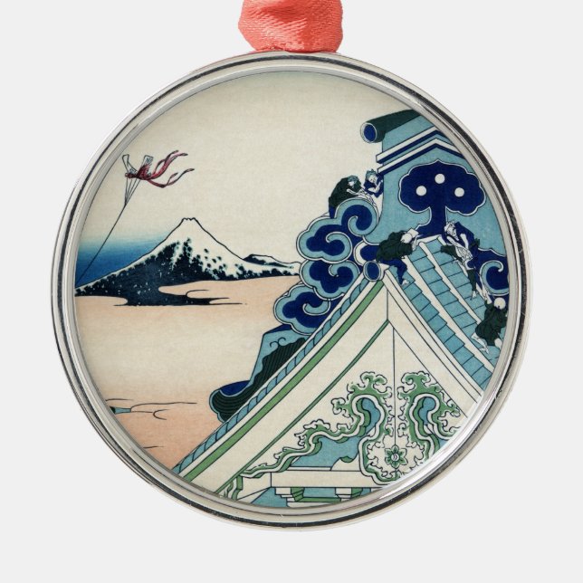 Honganji Temple Vista of Mt. Fuji Japanese Woodcut Metal Ornament (Front)