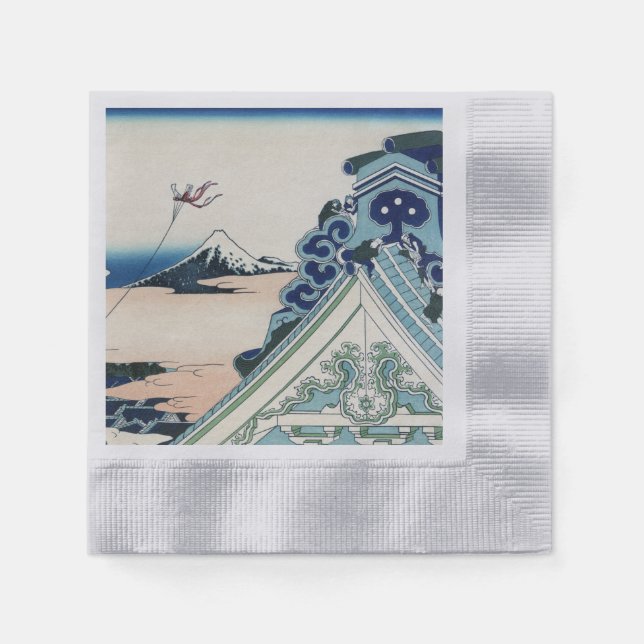 Honganji Temple Vista of Mt. Fuji Japanese Woodcut Napkin (Front)