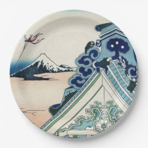 Honganji Temple Vista of Mt. Fuji Japanese Woodcut Paper Plate