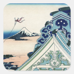Honganji Temple Vista of Mt. Fuji Japanese Woodcut Square Sticker