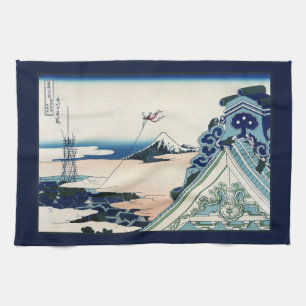 Honganji Temple Vista of Mt. Fuji Japanese Woodcut Tea Towel