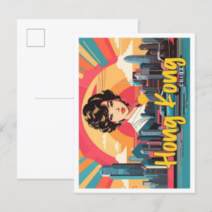 Hongkong China Pop Art Travel Illustration Postcard