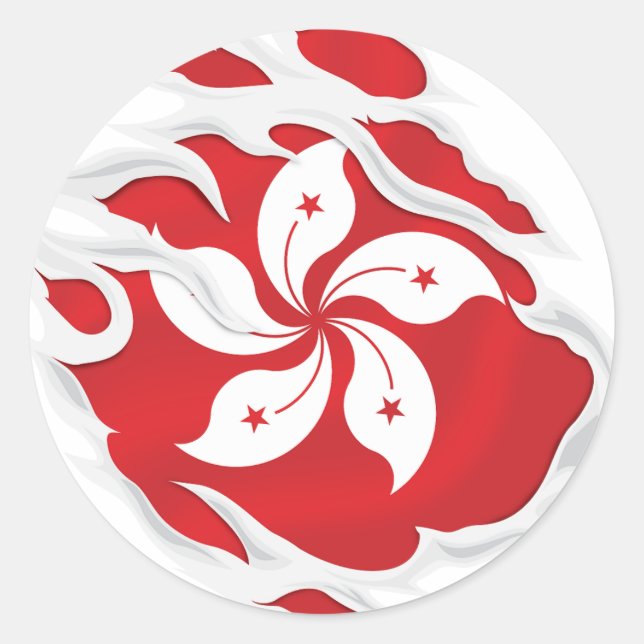 Hongkong Ripped Flag Classic Round Sticker (Front)