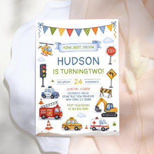 Honk Beep Choo Choo Truck Cars Birthday Invitation