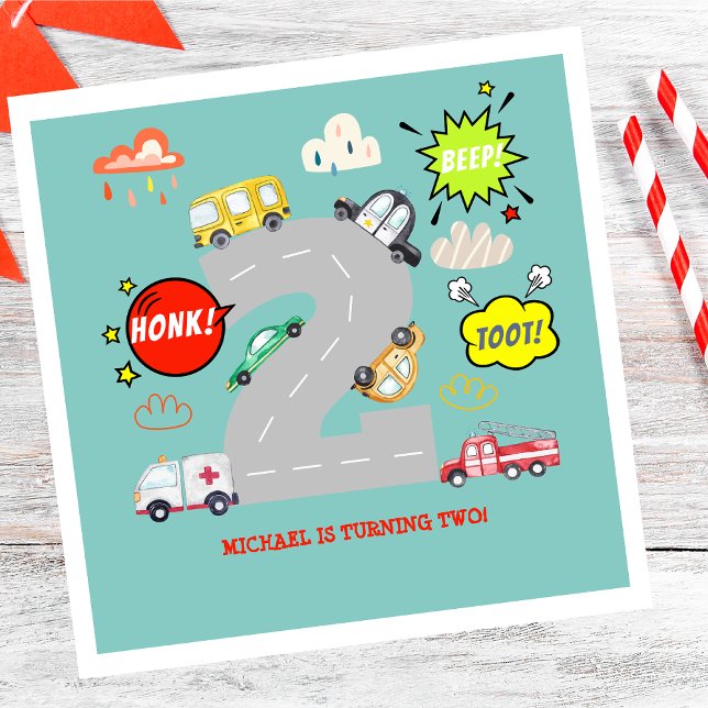 Honk beep toot vehicles boy birthday napkin (Creator Uploaded)