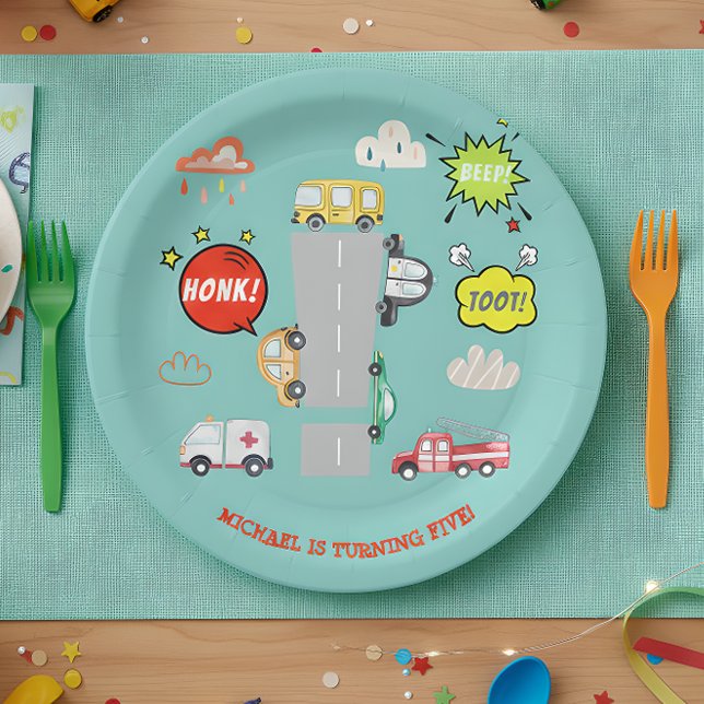 Honk beep toot vehicles boy birthday paper plate (Creator Uploaded)