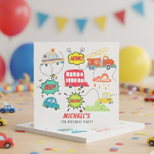 Honk beep vroom happy vehicles boy birthday napkin