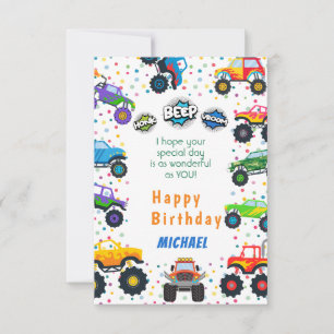 Honk beep vroom monster trucks birthday greeting card