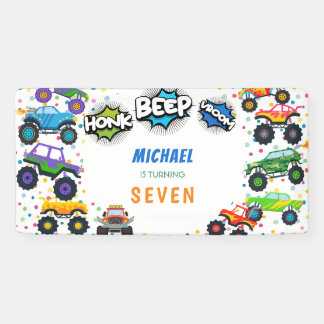 Honk beep vroom monster trucks boy birthday  banner