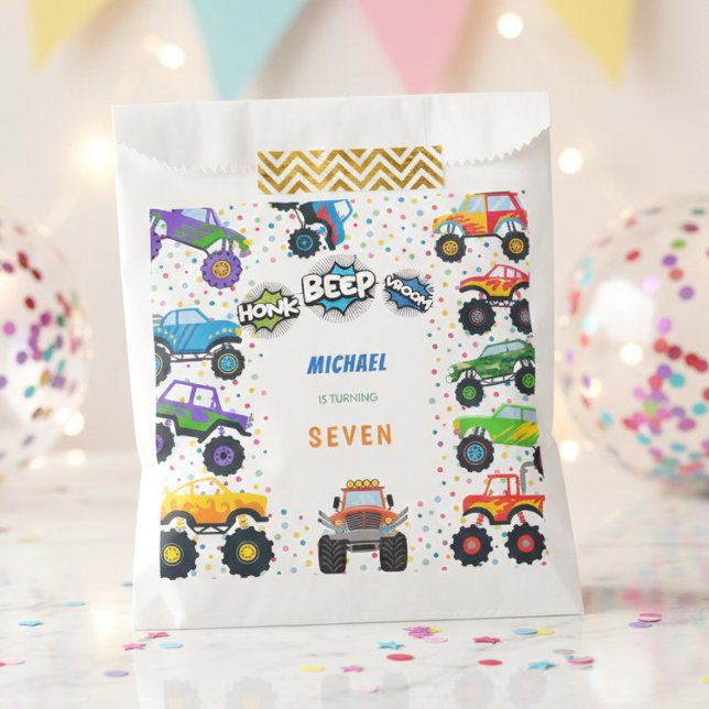 Honk beep vroom monster trucks boy birthday favour bag (Creator Uploaded)