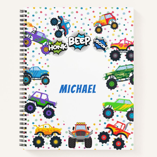 Honk beep vroom monster trucks boy  notebook (Front)
