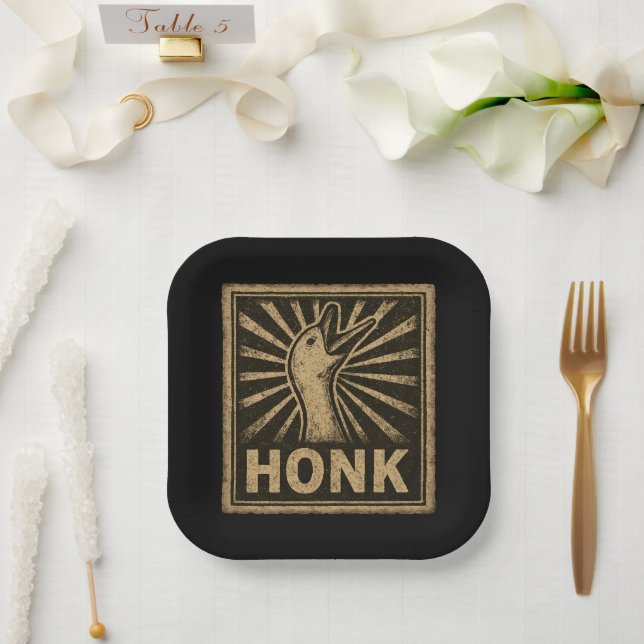 Honk Goose Funny Duck Chicken Meme Paper Plate (Wedding)