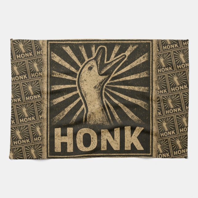 Honk Goose Funny Duck Chicken Meme Tea Towel (Horizontal)