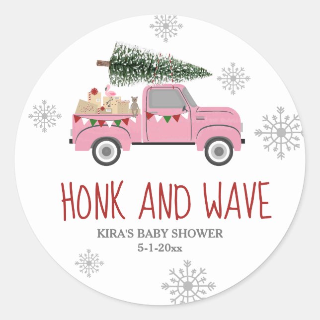 Honk & Wave Christmas Baby Shower  Classic Round Sticker (Front)