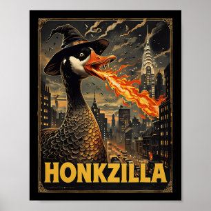 Honkzilla Goose Halloween Silly Goose Horror Spook Poster