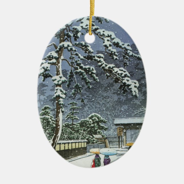 Honmonji Temple in Snow - Kawase Hasui 川瀬 巴水 Ceramic Tree Decoration (Front)