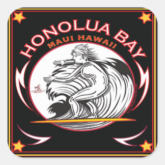 HONOLUA BAY MAUI HAWAII SURFING SQUARE STICKER