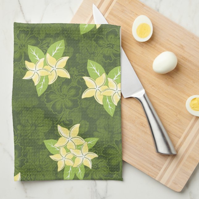 Honolua Plumeria Hawaiian Tropical Print Tea Towel (Quarter Fold)