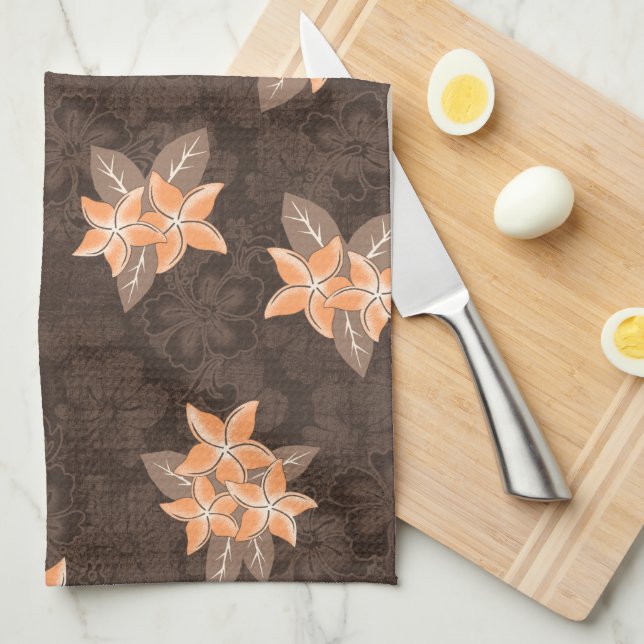 Honolua Plumeria Hawaiian Tropical Print Tea Towel (Quarter Fold)