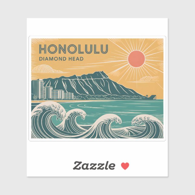 Honolulu Diamond Head Oahu Waikiki Retro Minimal (Sheet)