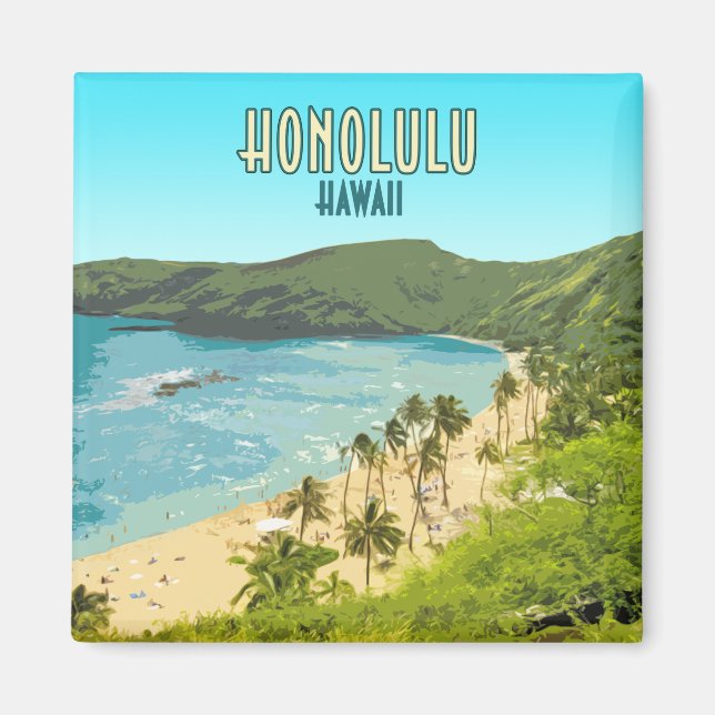 Honolulu Hanauma Bay Beach Hawaii Vintage Magnet (Front)