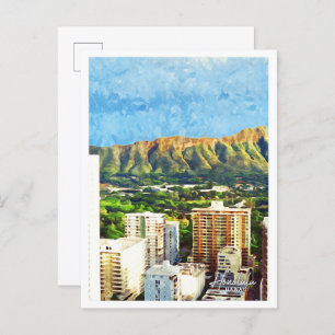 Honolulu Hawaii Beautiful Oil Paint City Landscape Postcard