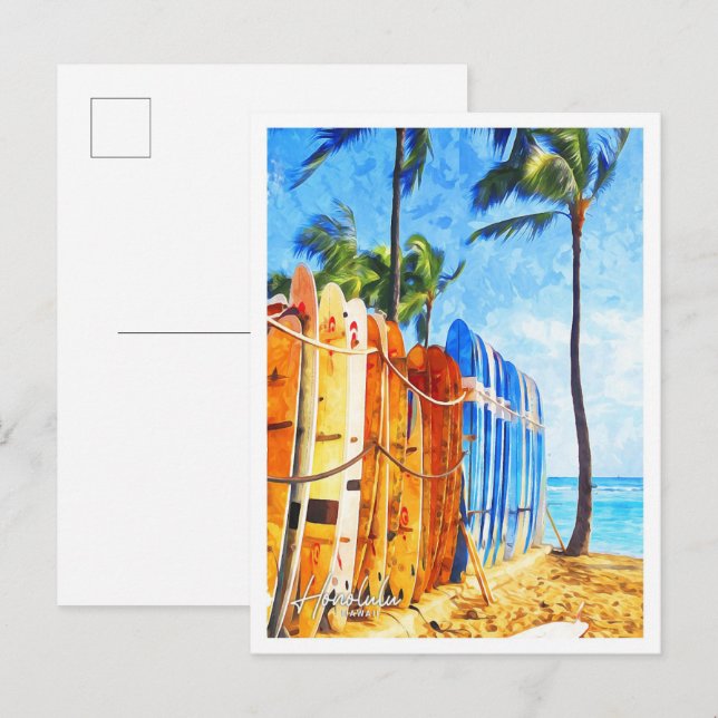 Honolulu Hawaii Beautiful Watercolor Landscape Postcard (Front/Back)