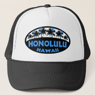 Honolulu Hawaii blue black palms Trucker Hat